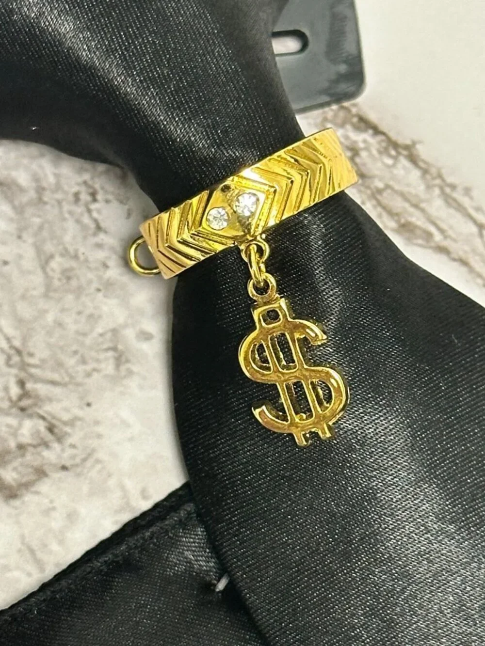 3 for $30 Mens Metal Tie Ring Dollar Money Sign Gold Tone Neckties Clip